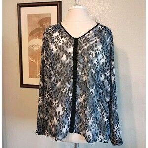 Cabi Size M Fatale Animal Print Sheer Blouse Top Blue Black White #977